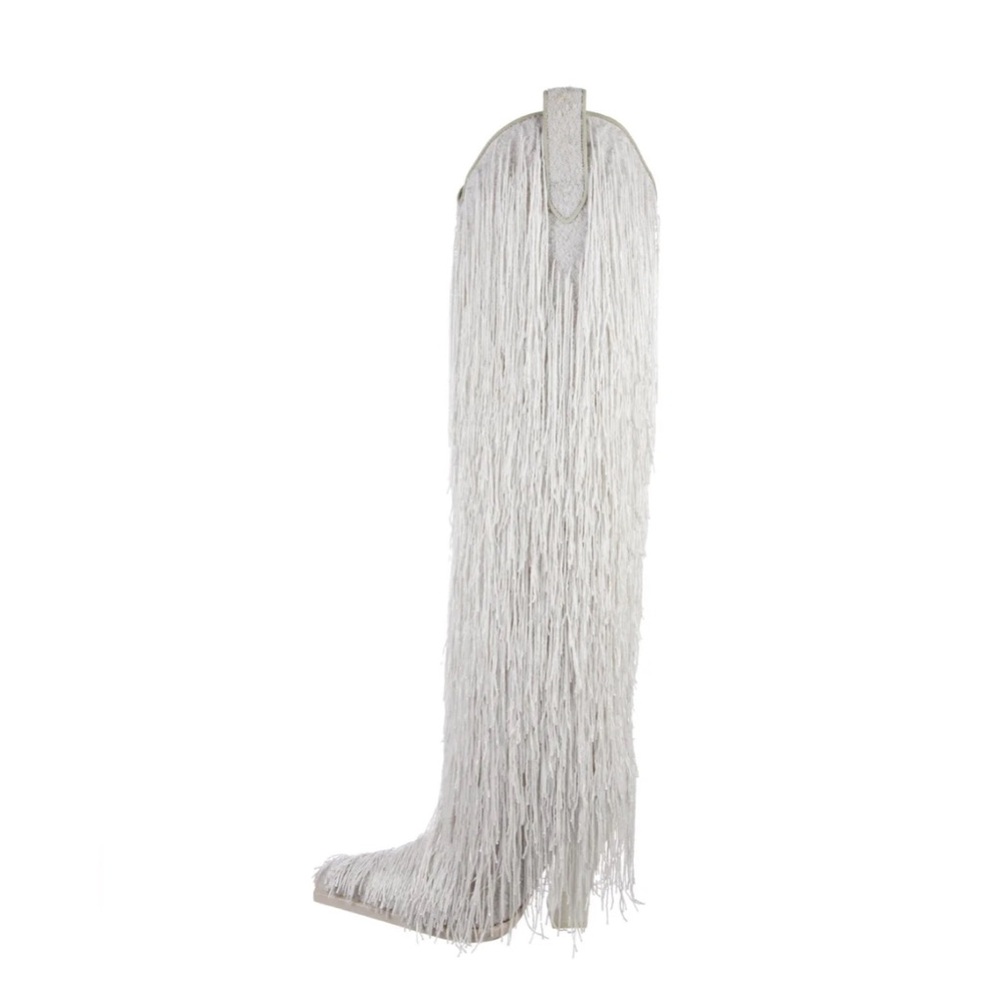 Tom Ford F/W 2020 White Beaded Fringe Western Boots